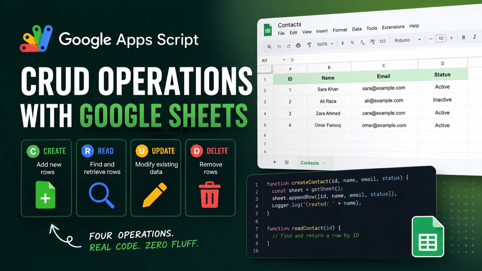 Google Apps Script CRUD Operations with Google Sheets